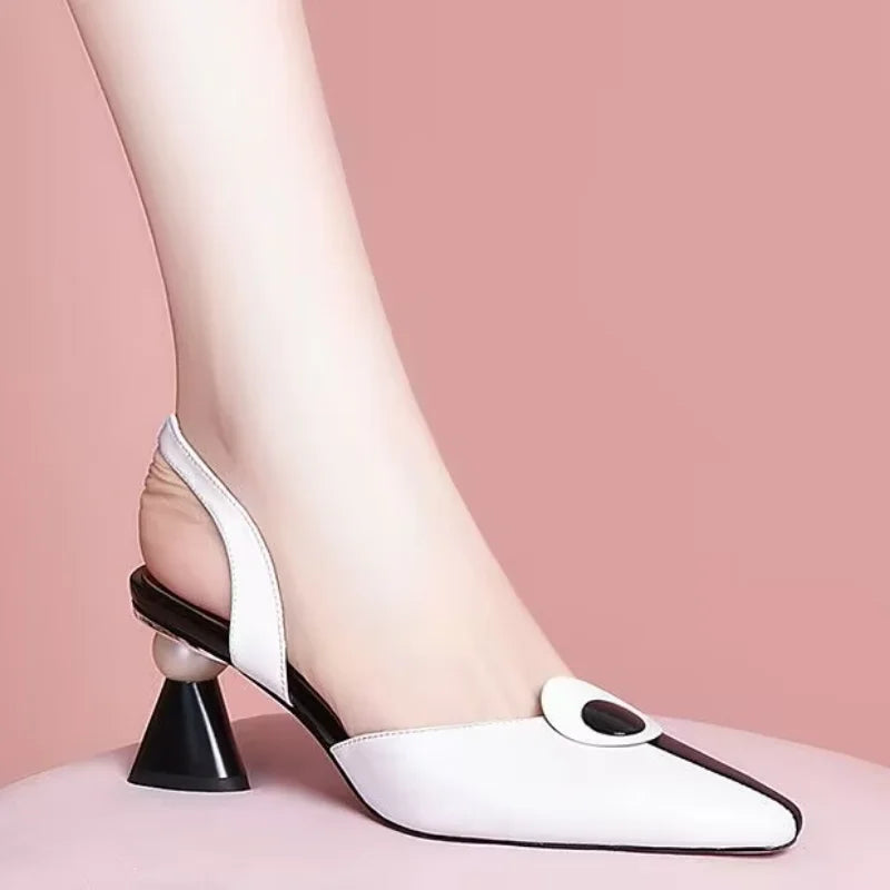 Women Fashion Pu Leather Slip on Square Heel Pumps Quality Comfort Women Sandal