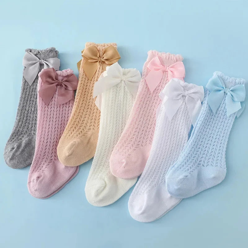 0-24Month Baby Girl Socks Toddler Bow Cotton Lace Baby Knee Socks Newborn Infant Baby Princess Long Socks 2025