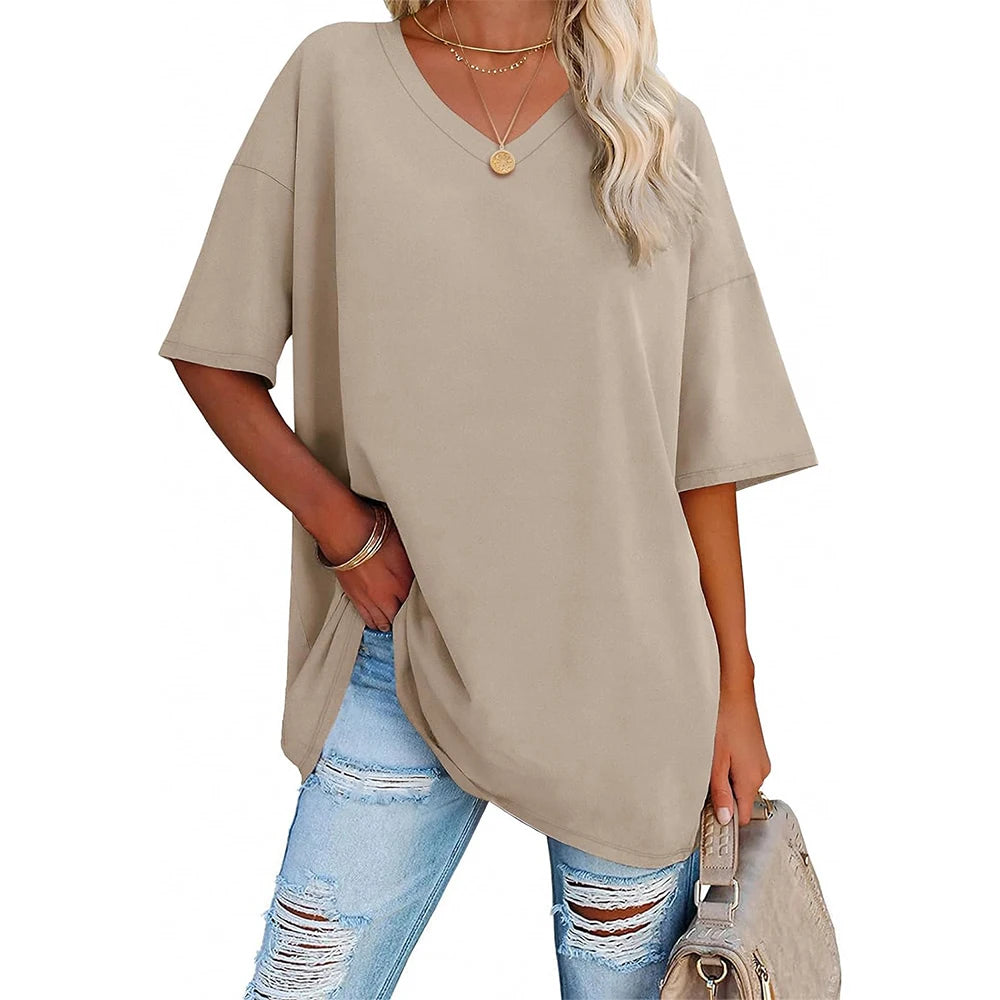 Womens Oversized T Shirts V Neck Tees Half Sleeve Cozy Comfy Tunic 2024 Y2K Tops Casual