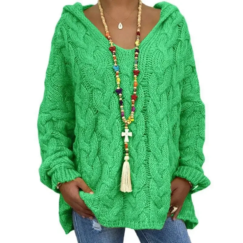 Women's Cable Knit Hooded Sweater - Cozy Pullover (S-5X)