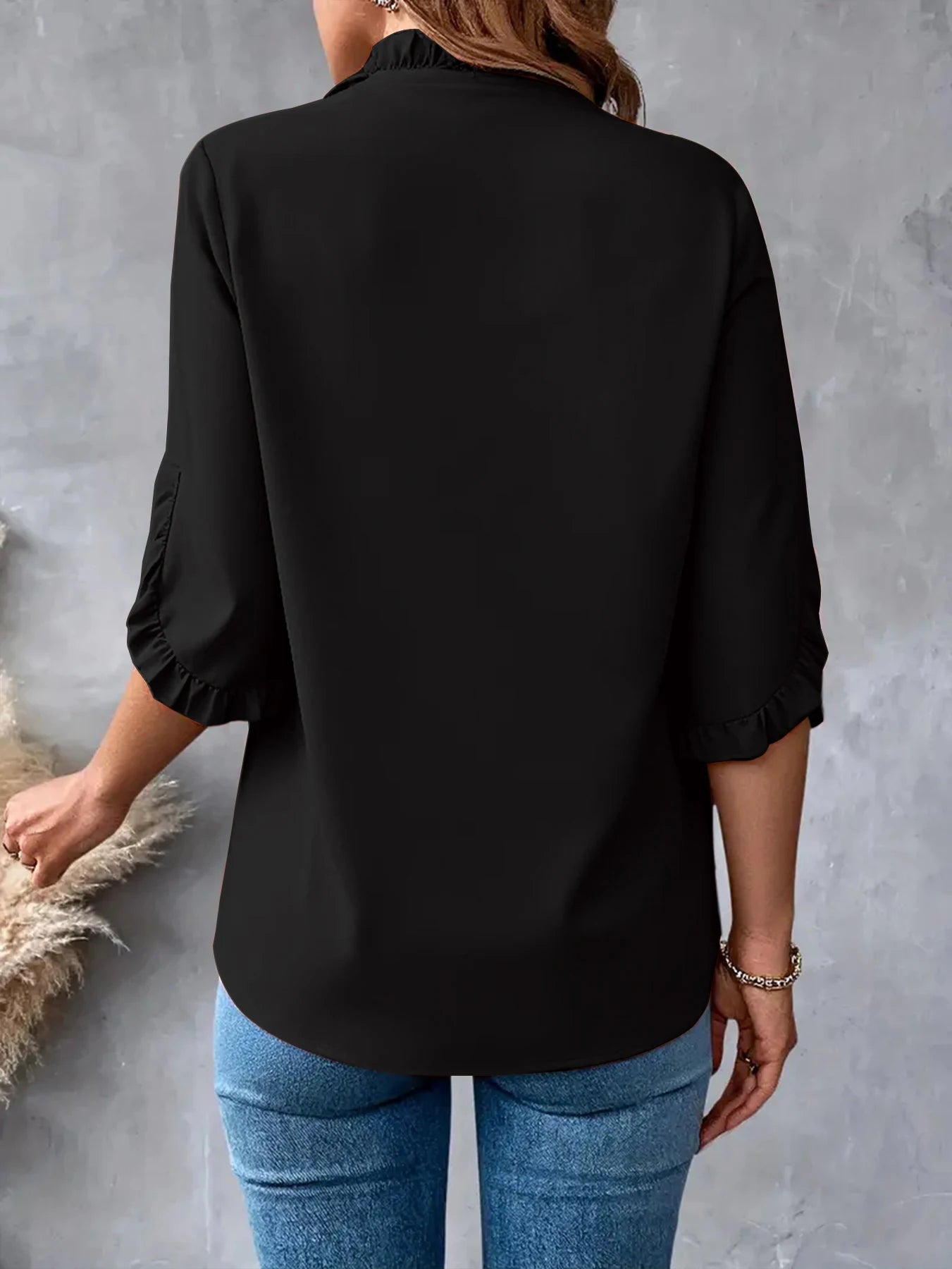 Women's 2025 Dressy /Casual Petal Short Sleeve V Neck Trendy Tunic Blouse.  S-2X