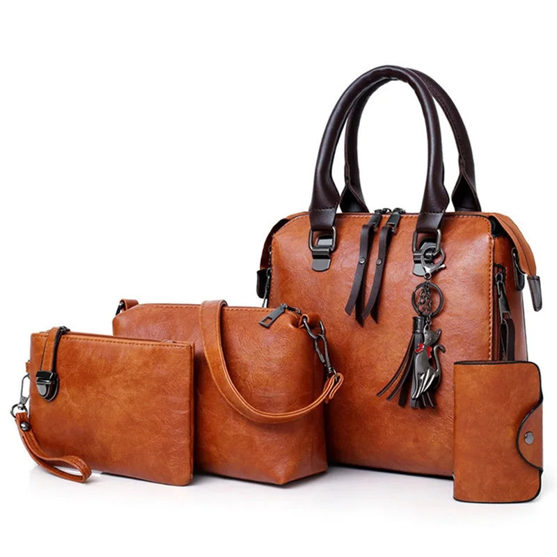 Women 4 Piece Fashion Handbags Large Capacity Tote Bag Cross-body Purse Wallet Set Perfect For Travel