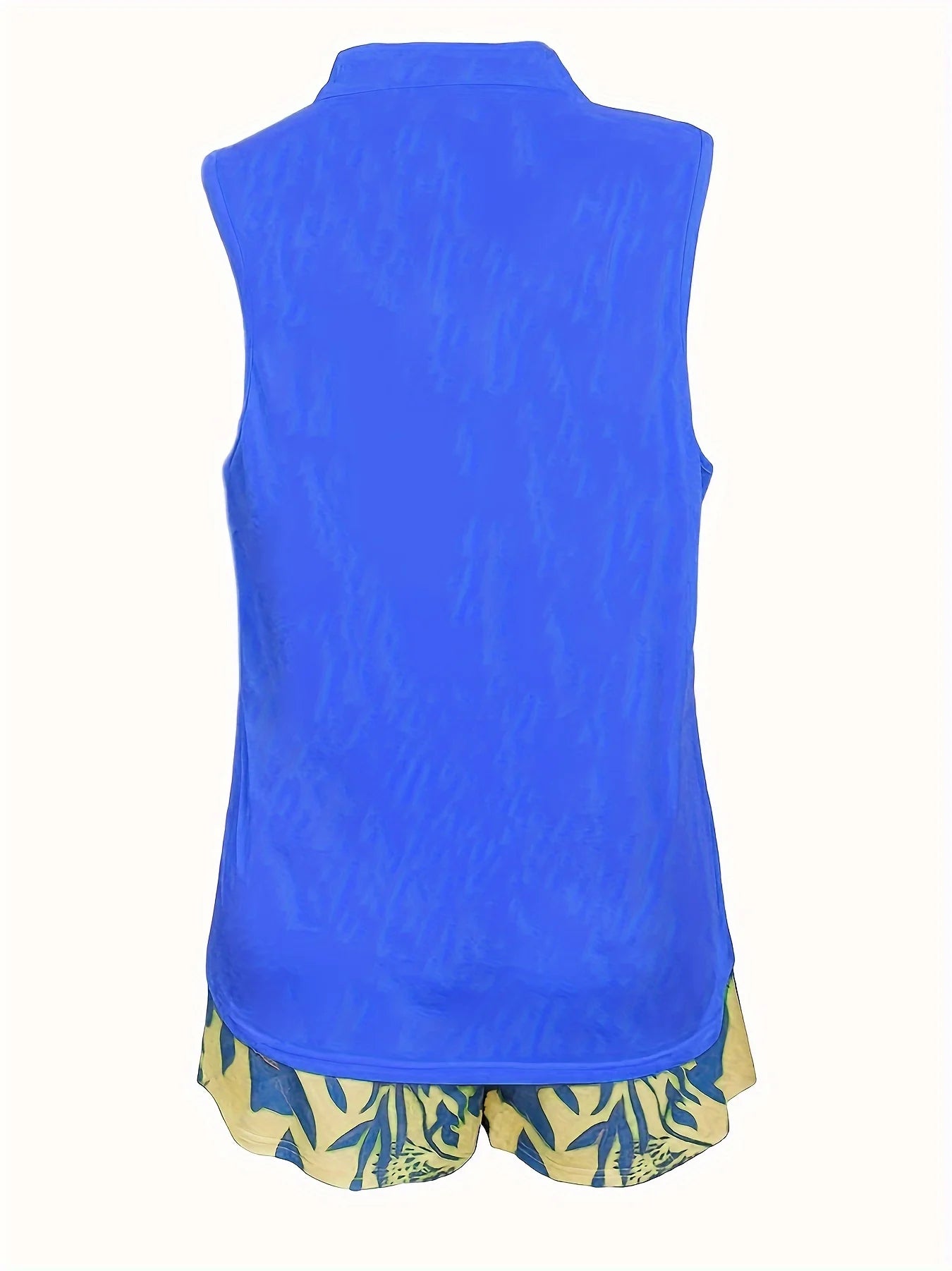 Women's Plus Size Casual Sleeveless V-Neck Top and Floral Print Shorts Two-Piece Set for Summer Comfortable Style