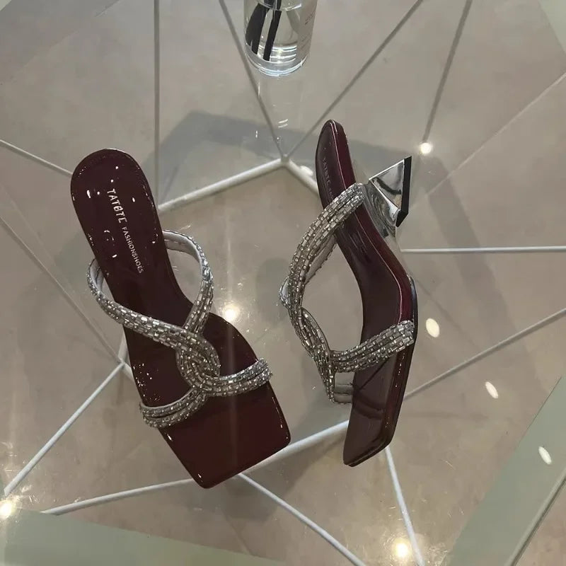 Women's Fashion Square Toe Rhinestone Sandal