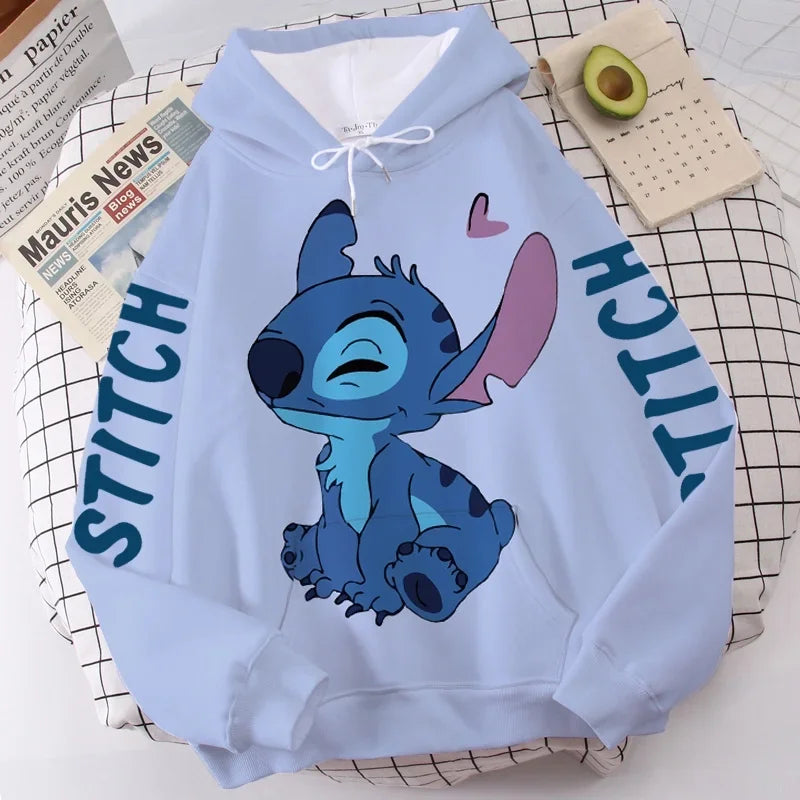 Disney Hoodie Fashion Stitch Angel Monster Letter Cartoon Sweatshirt Pullover Cute Unisex Pocket Hoodie.  S-3X