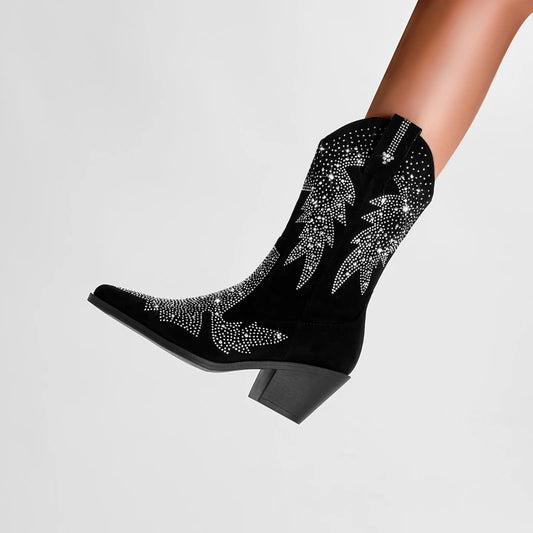 New Thick Heel Great Quality Pointed Bling Women's Boot