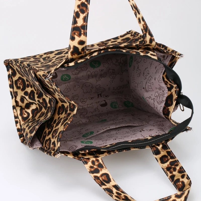 New Retro Leopard Print Large Capacity Lunch Tote Bag with Storage Pouch Commuter Work Handbag Portable Meal Bag