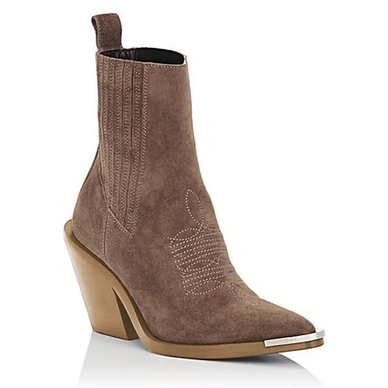 Women's Ankle Slip On, Block Heel Short Boot,Metal Pointed Toe,34-43.
