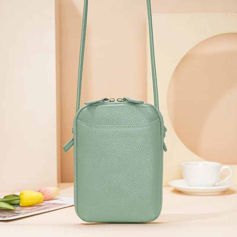 Genuine Leather Zipper Cross-body Shoulder Bag