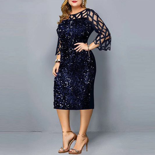 Elegant Sequin Plus Size Women Dress Sexy Casual Evening Party Dress