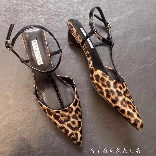 Pointed Toe Leopard Women Sandals Sexy Slingback 2025 Summer Luxury Party Sandal