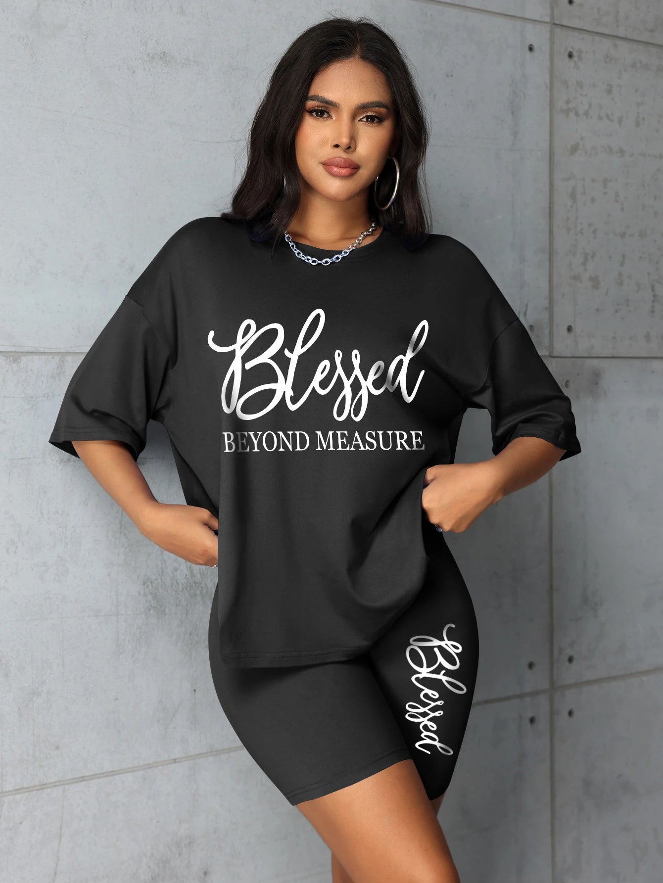 Plus size set for women Summer 2 pieces Blessed printed women's set