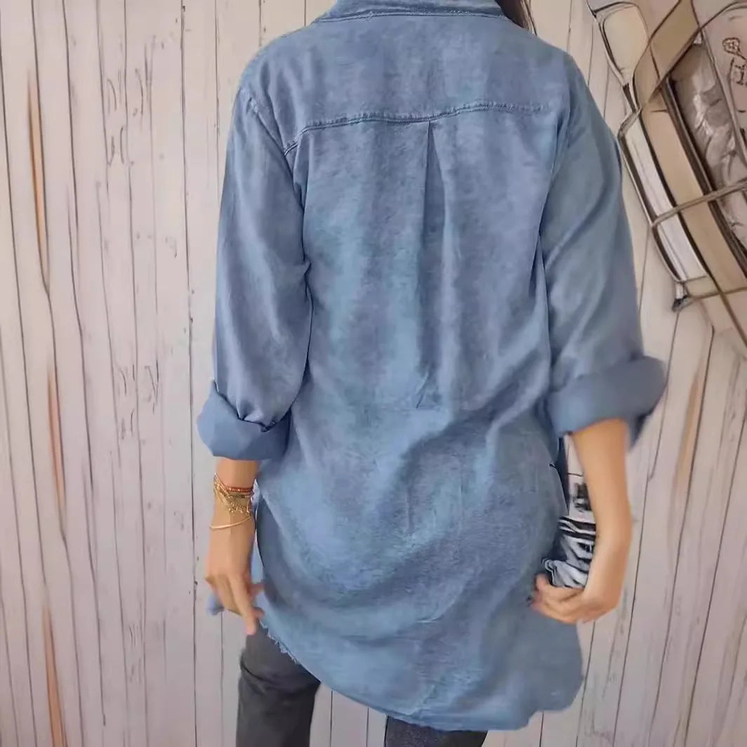 Denim Women Single Breasted Full Sleeve Jackets Pockets Turn Down Collar Casual Spring Jacket.  S-3X
