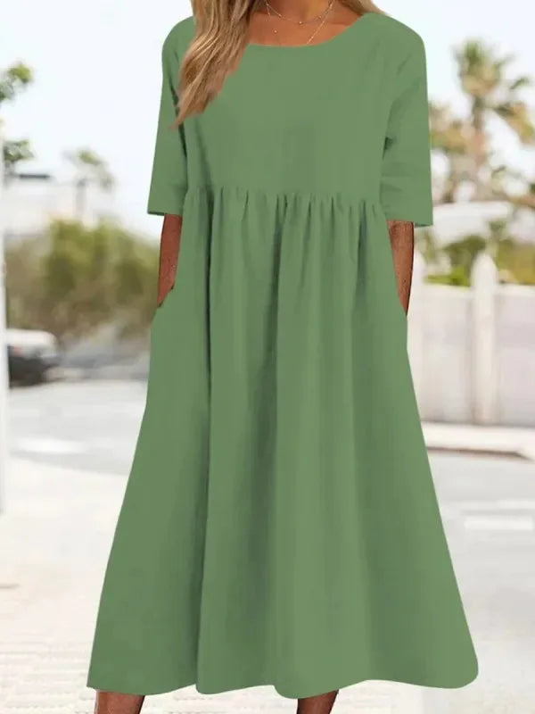 Casual Loose Long Plus Size High Waist Cotton Linen Dress.   S-5X