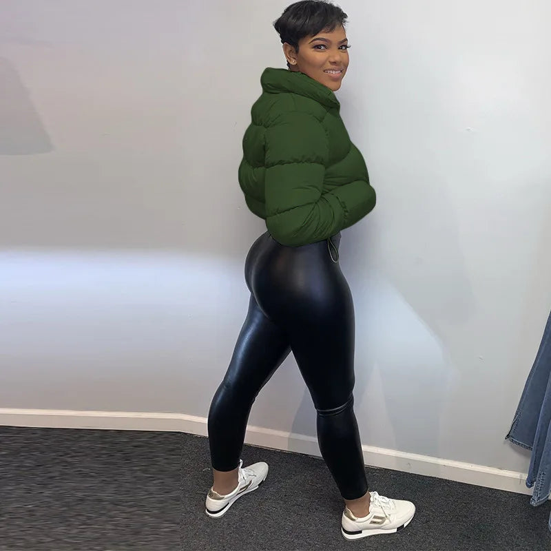 Women's Cropped Puffer Jacket - Oversized Bubble Down Coat