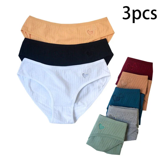 quality Ladies 3-pcs Panties Mid-Waist Briefs Soft Cotton