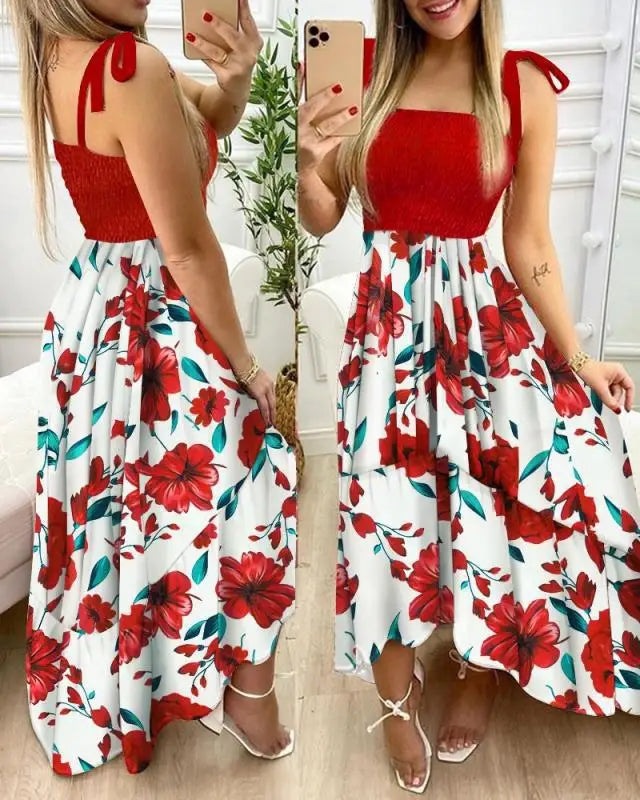 Summer Sexy Spaghetti Strap Floral Print Maxi Dress For Women Casual Elegant Long Dress.  S-3X