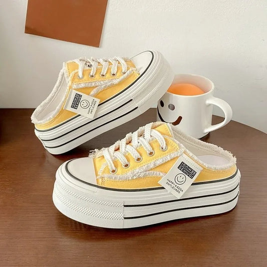 New Women's Canvas Breathable Casual Sport Thick Soled Shoes .