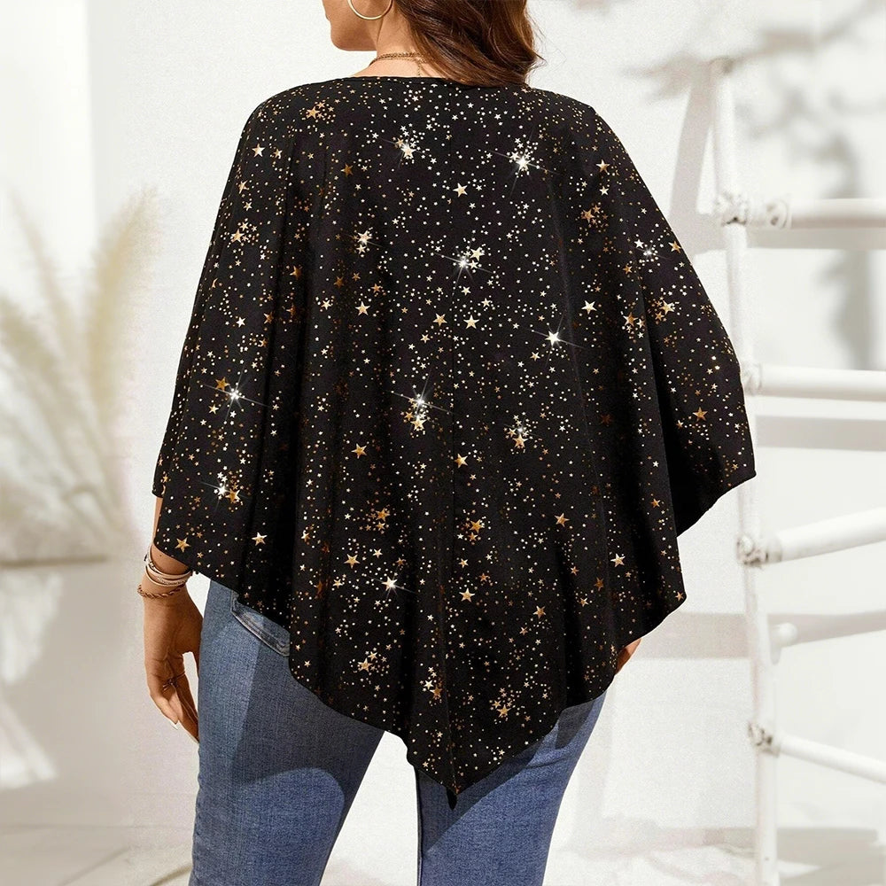 Plus Size Asymmetrical Hem Round Neck Loose 3/4 Sleeve Top
