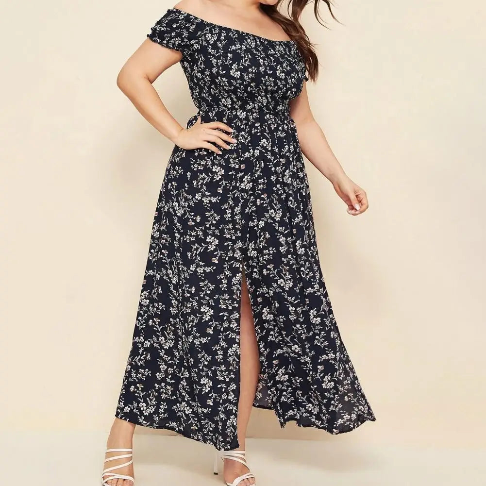 Curvy Size Long Off The Shoulder Maxi Dress Bohemian Style.