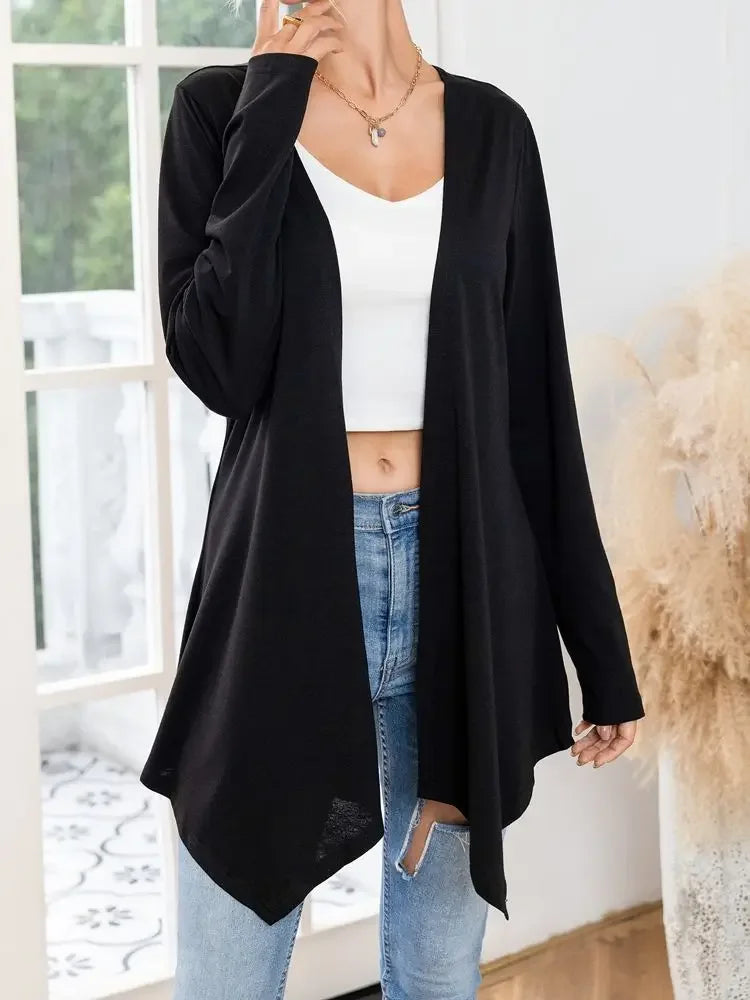 Spring Women's New Fashionable Plus Size Solid Colour Long Sleeved Cardigan