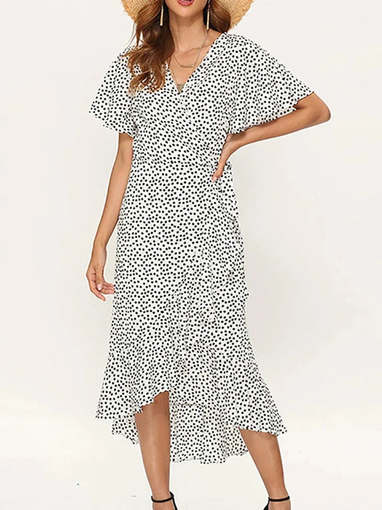 Women Maxi Dress Floral Print Boho Long Dress Casual V-Neck Slit Sexy Party Dress.  S-2x