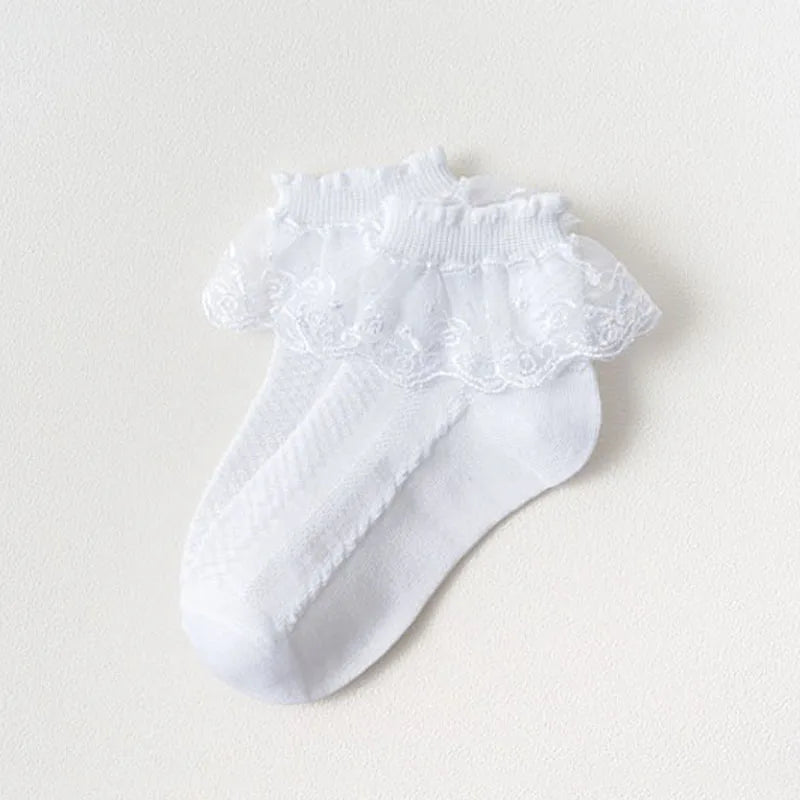 4 Pairs Girls Lace Ruffle Socks Adorable Princess-Style Kids Dance-Ready Socks with Frilly Trim.  Sizes for 1-12yrs old