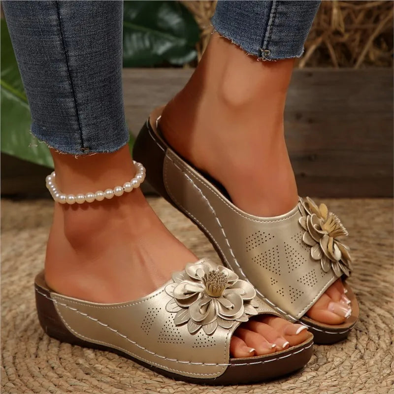 Women Sandals Summer Elegant Slides Sandals Low Wedge Casual Footwear