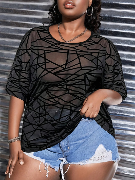Women's large size casual black top sexy fashion loose summer top..  Very Popular!