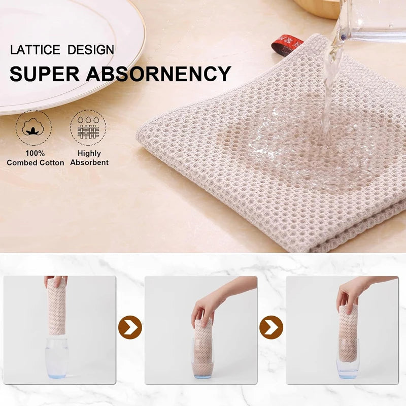 Cotton Rag Honeycomb Grid Dishcloth Towel Soft Absorbent Breathable Quick-drying Dish Cloth Hand Towels For Kitchen Cleaning