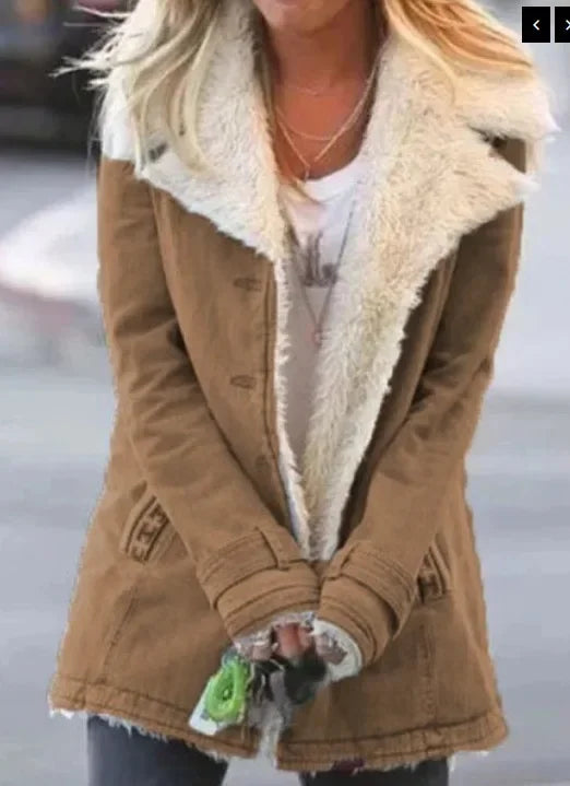 Women Autumn Winter Solid Color Plush Lapel Fashion Casual Jacket.  S-3X