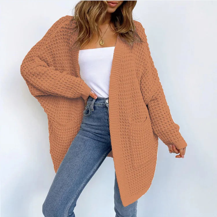 Women's Open Front Cardigan Sweater - Cozy Knitted Jacket with Pockets