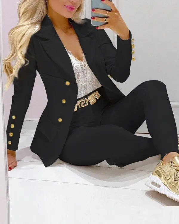 Casual Solid 2 Piece Suit Elegant Long Sleeve Two Piece Set. Size: S-xxL