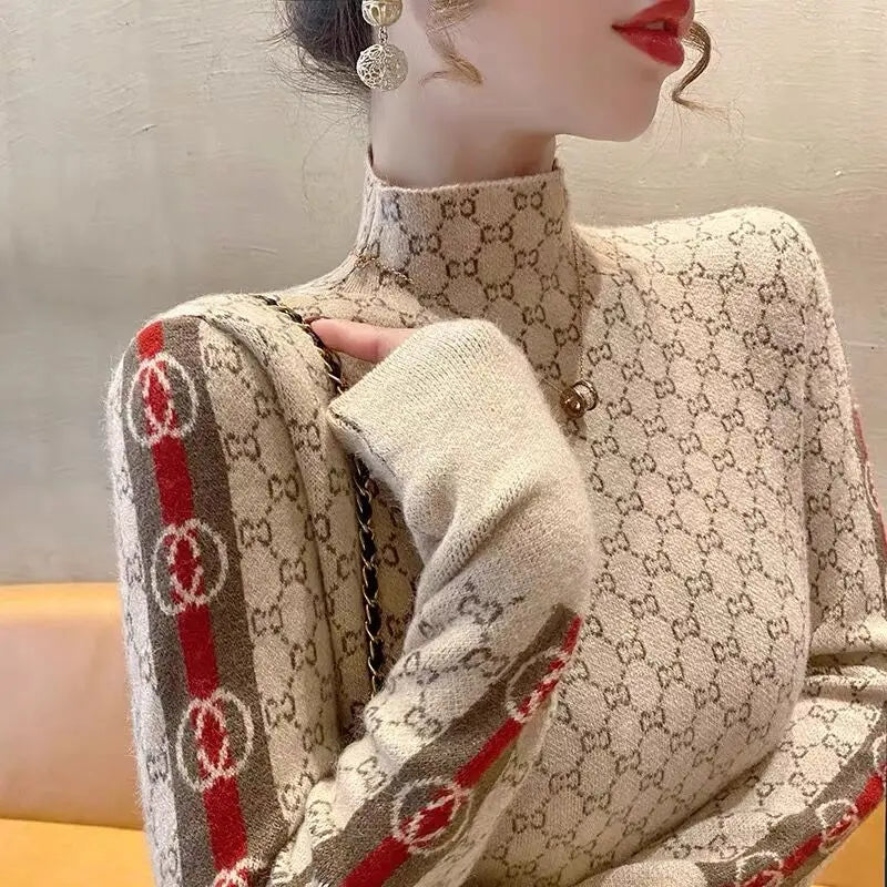 Women's Elegant Fashion Knit Pullover Autumn Slim Long Sleeve Pullovers Lady Chic Top.  S-2X