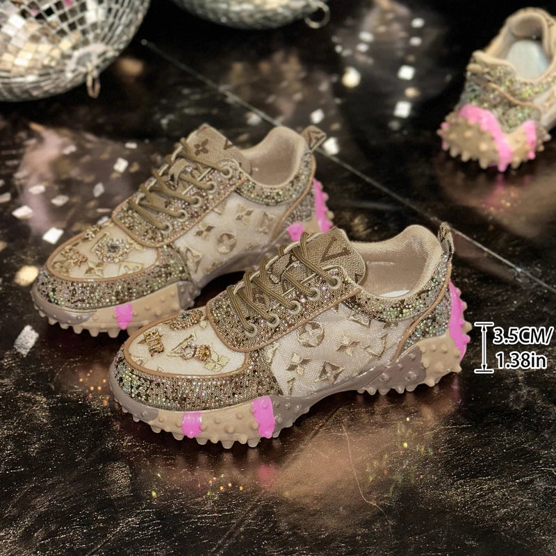 Women's Casual Sneakers Fashion Luxury Rhinestone Ladies Shoes 2025 New Outdoor Platform Female Sports Shoes Zapatos Mujer