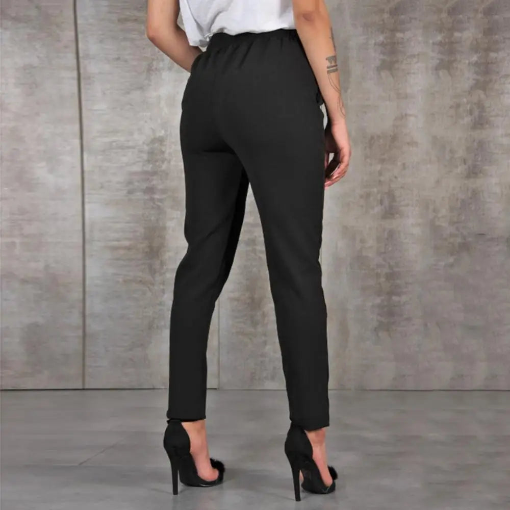 Casual Women Solid Colour Belted Elastic High Waist Harem Pants .  S-2X