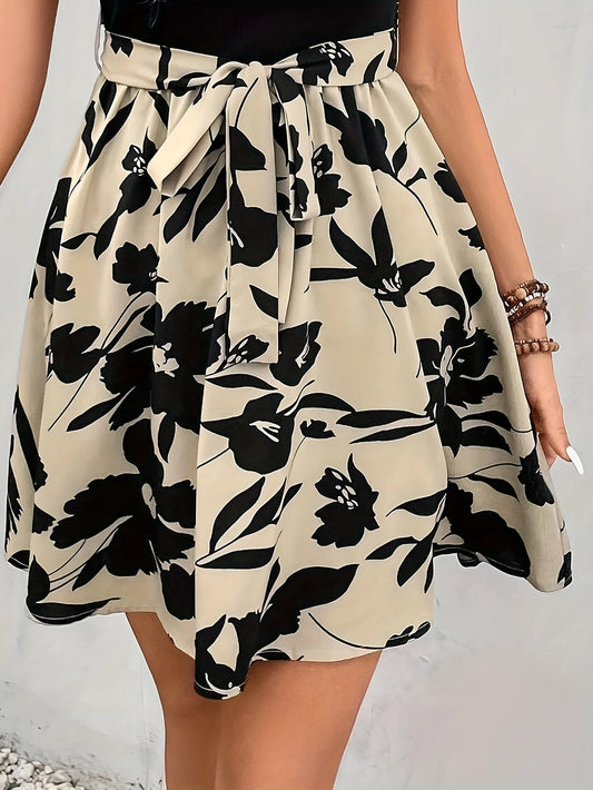 Spring/Summer European New Women's Casual Printed Belt Skirt.  S-2x