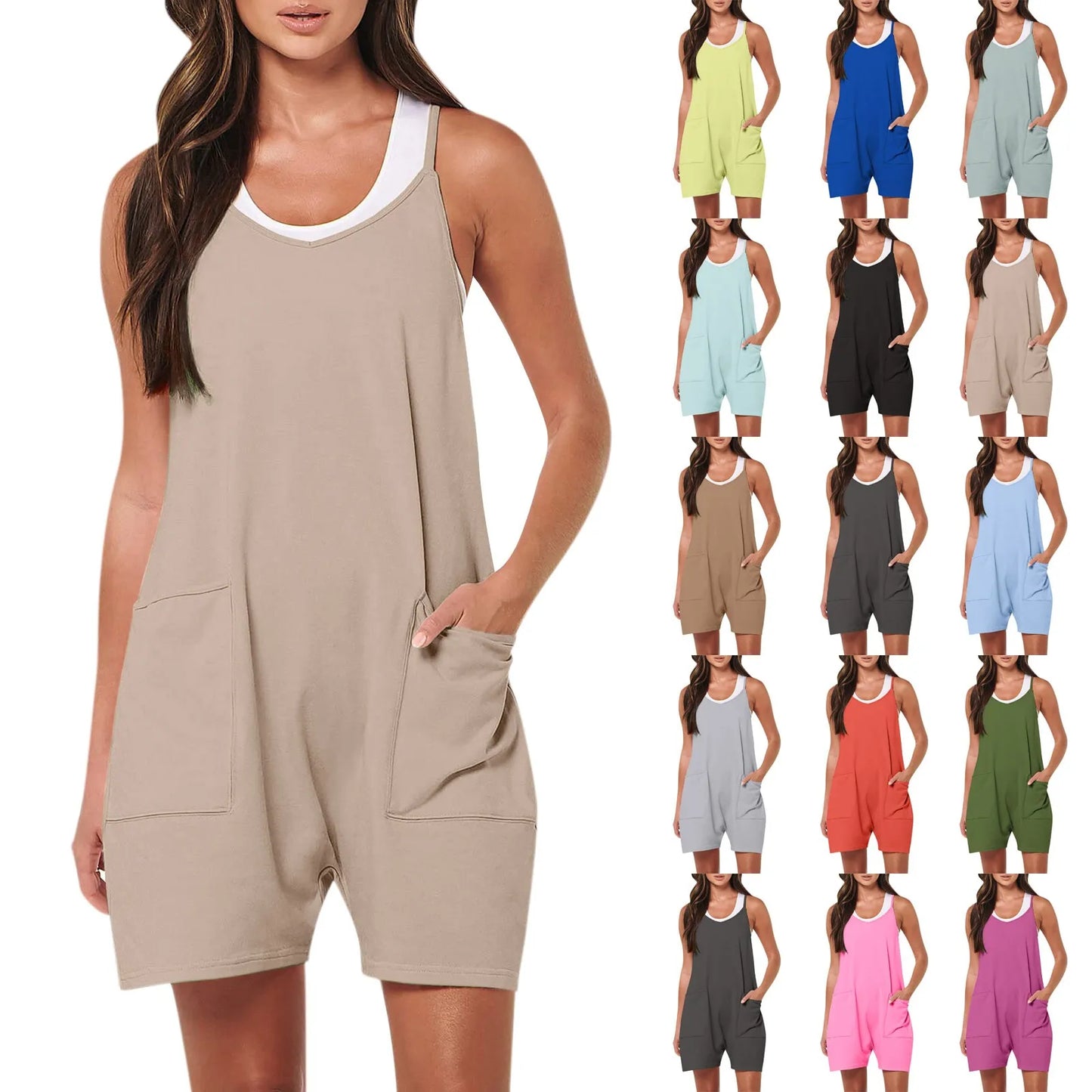 Women Summer Casual Shoulder Strap Loose Romper Comfy Overalls.  S-2x