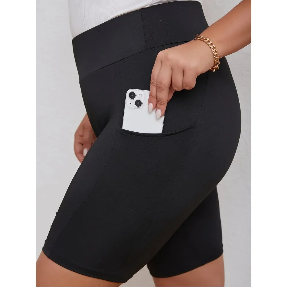 High Waist Black Pocket Shorts.  S-5X