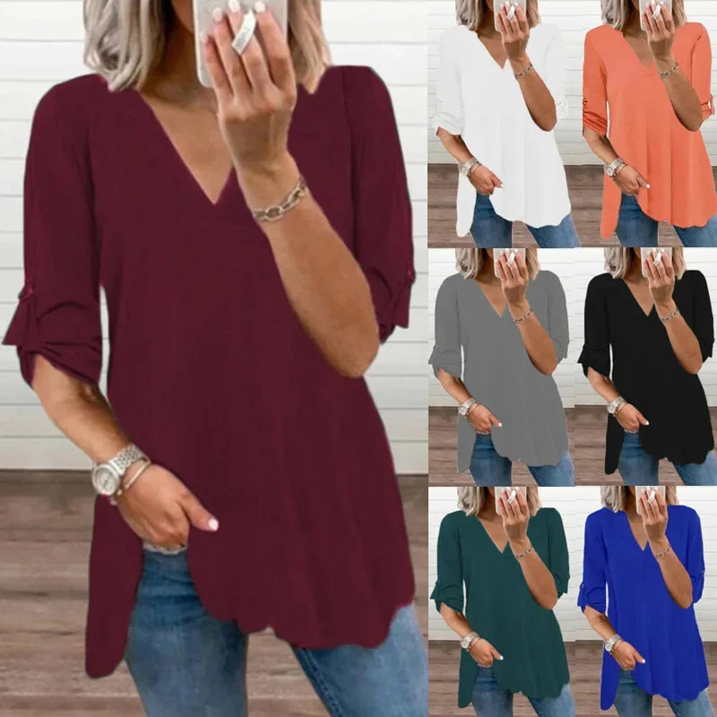 Women's V-Neck Long Sleeve Chiffon Shirt New Style Top Slim.  S-5X