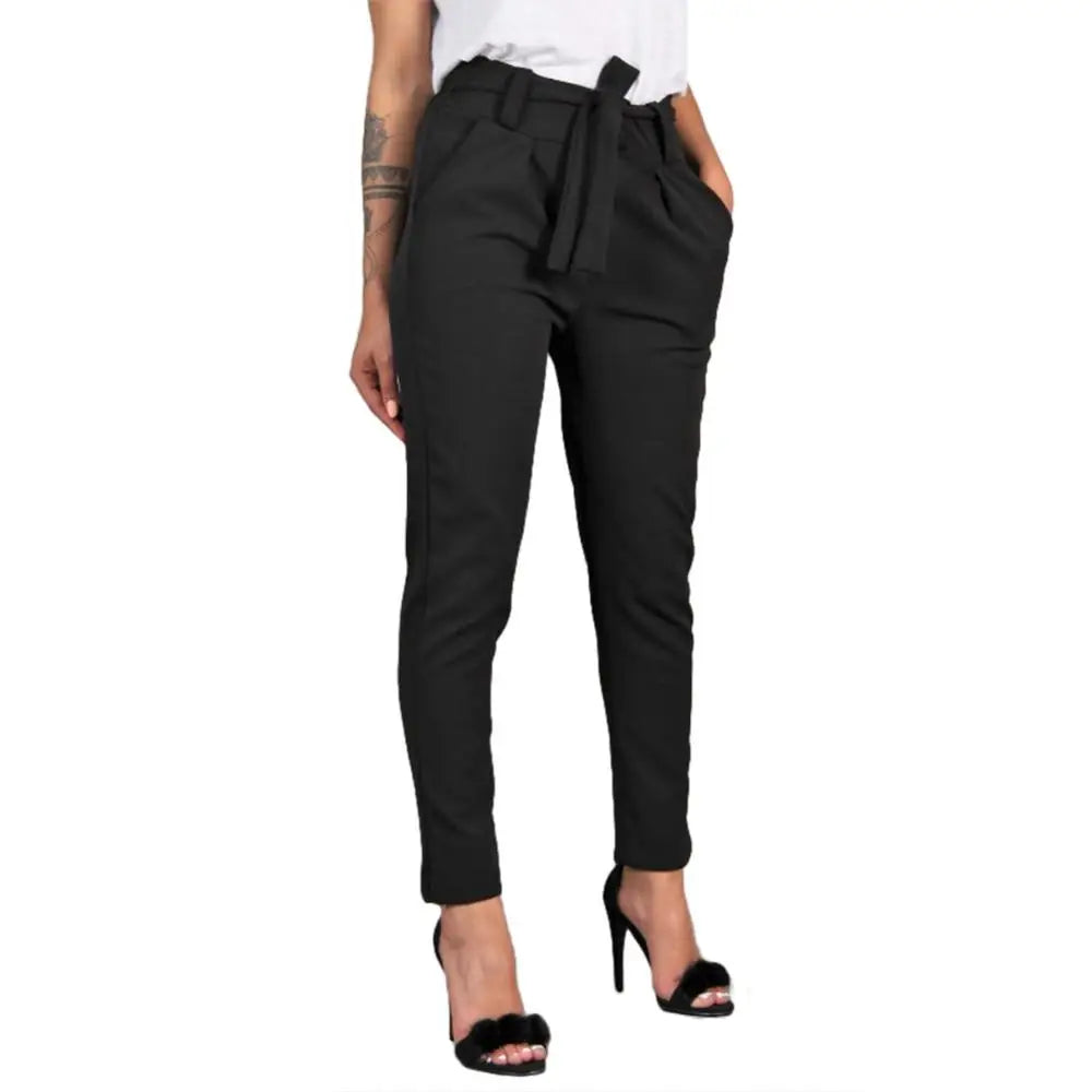 Casual Women Solid Colour Belted Elastic High Waist Harem Pants .  S-2X