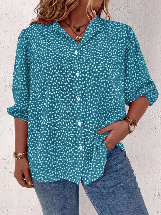 Plus Size Floral Long Sleeve Fashionable Casual Top