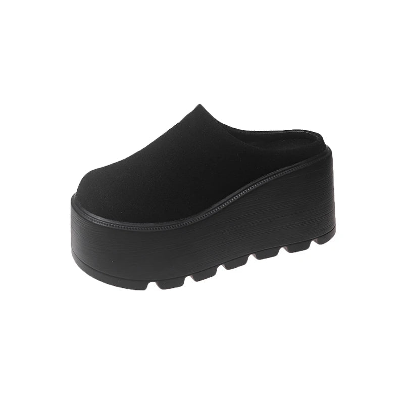 Women High Platform Slides 7CM Wedges Shoe Faux Suede/Leather Casual Chunky Summer Breathable Slip -Ons