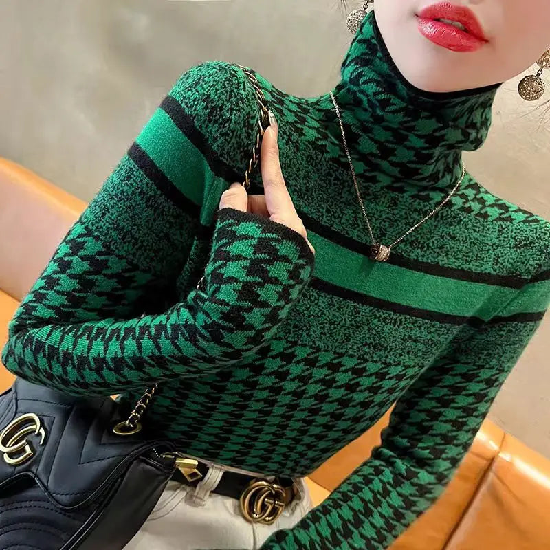 Autumn Winter Fashion Slim Turtleneck Elegant Chic Long Sleeve Knit Pullover Sweet Top.  S-2X