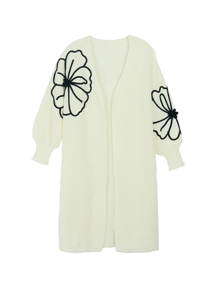 Plus Size Floral Pattern Drop Shoulder Cardigan Ladies Casual Drop Loose Flower Women's Cardigan