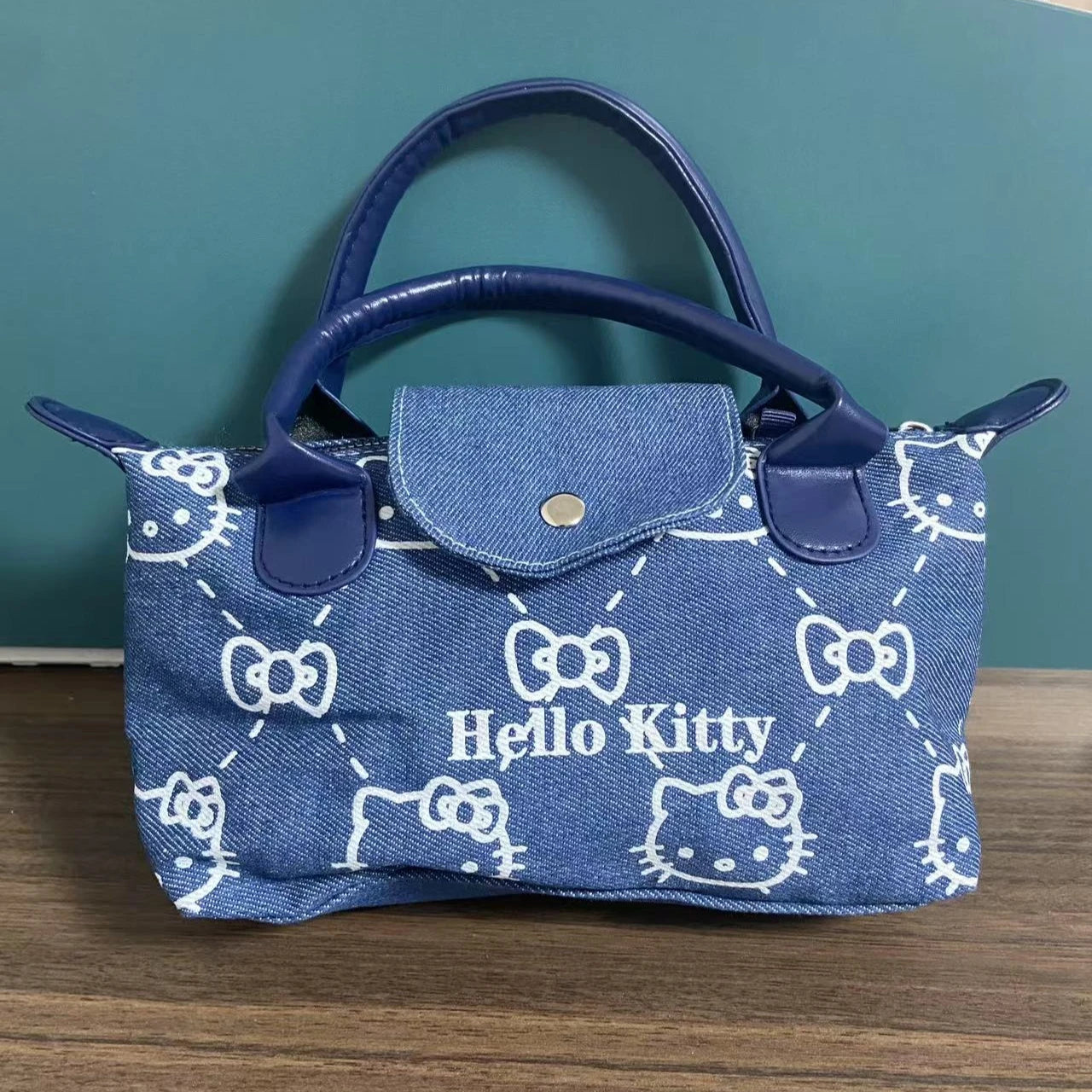 Hello Kitty Messenger Bag Cute Cartoon Embroidery Zipper Denim Handbag New Fashion Delicate Versatile Retro Shoulder Bag