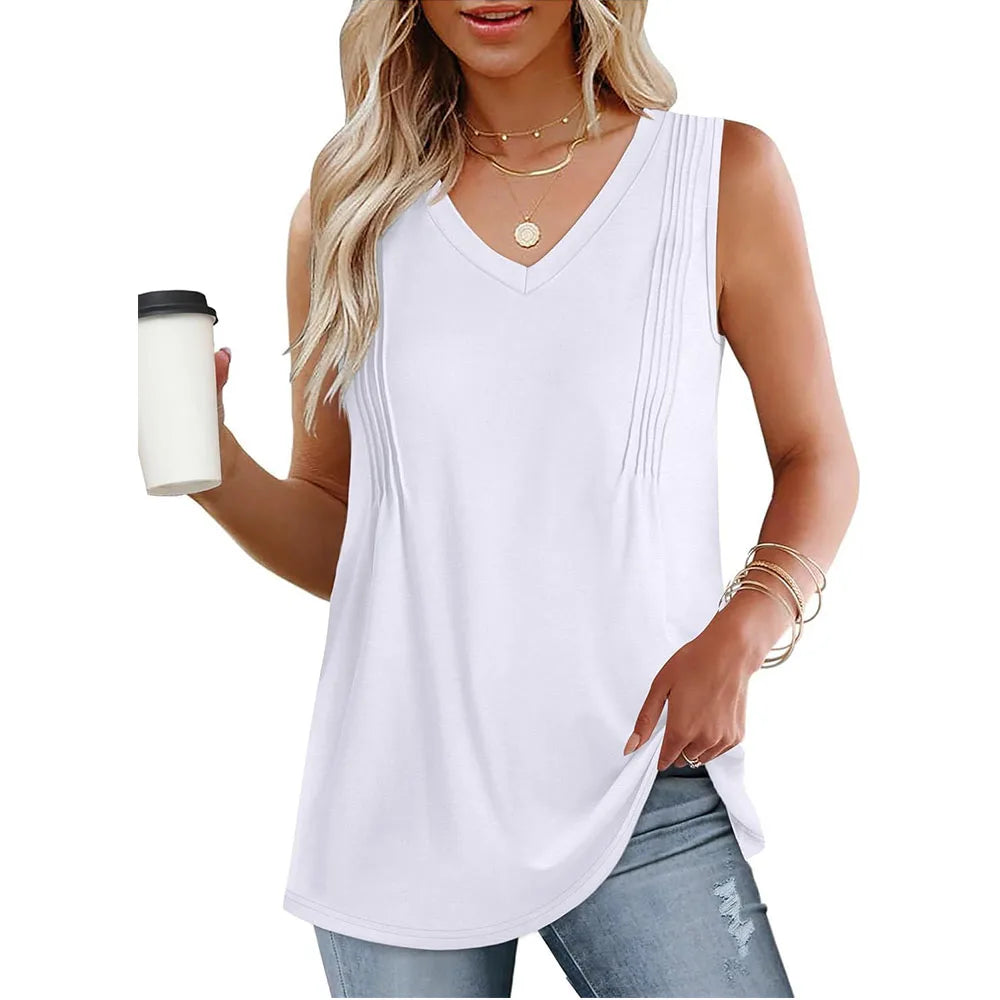 Summer Tank Top 2025 Loose Fit V Neck Sleeveless Flowing top.  S-XXL