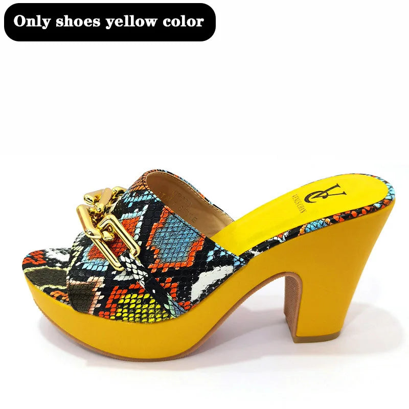 Italian latest design snake pattern platform with matching handbags