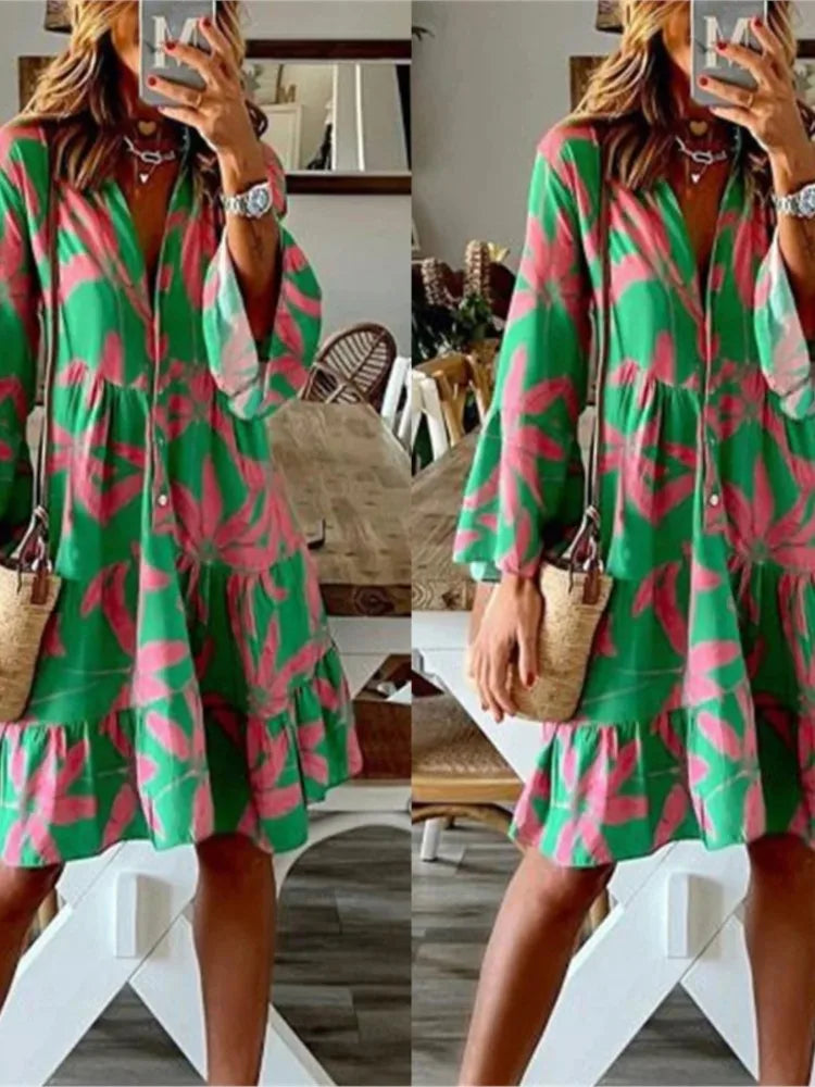 Ladies Boho Shirt Dress Sexy Flare Style