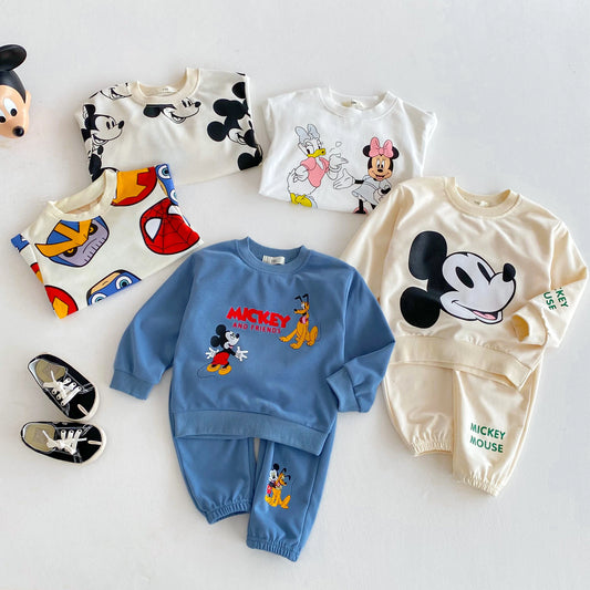 Children Clothes Boys And Girls Cartoon Disney Tracksuit Spring Autumn Kids Clothing Long Sleeved Sweatshirt Sweatpants 2pc/set